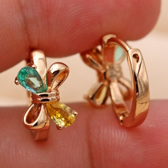 HOST PICK Gold Filled Citrine Emerald Topaz Bows - Picture 2 of 4